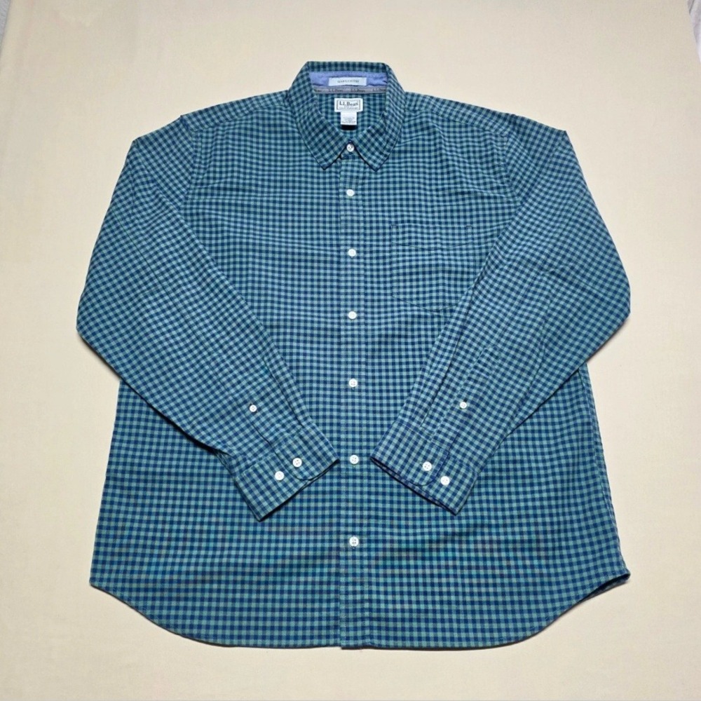 LL Bean Men XL-Reg Slightly Fitted Coolmax Casual Gingham Button Down Shirt